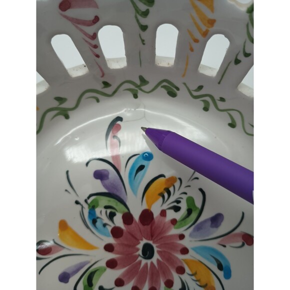 Hand Painted Ceramic Cutout Design Bowl Made In Portugal - Picture 6 of 6
